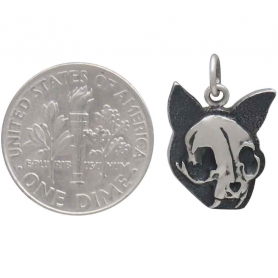 Sterling Silver Flat Cat Skull Charm