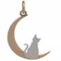Bronze Moon Charm with Sterling Silver Kitty