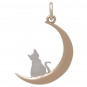 Bronze Moon Charm with Sterling Silver Kitty