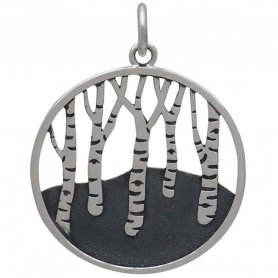 Sterling Silver Birch Tree Forest Pendant 26x20mm