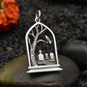 Sterling Silver Graveyard Charm 29x17mm