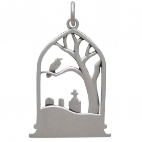 Sterling Silver Graveyard Charm 29x17mm