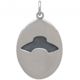 Sterling Silver UFO in Clouds Pendant 26x15mm