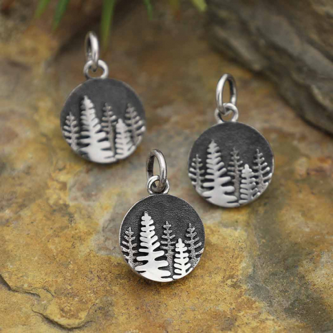 Sterling Silver Mini Layered Pine Tree Charm 16x10mm