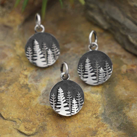 Sterling Silver Mini Layered Pine Tree Charm 16x10mm