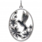 Sterling Silver Flowers and Hummingbird Pendant 29x18mm
