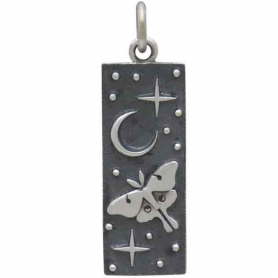 Sterling Silver Luna Moth Charm with Moon and Stars 26x8mm