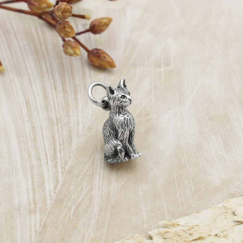 Sterling Silver 3D Cat Pendant 16x6mm