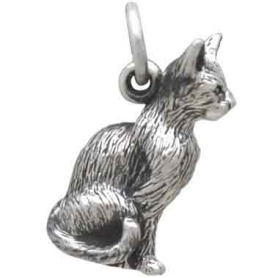 Sterling Silver 3D Cat Pendant 16x6mm