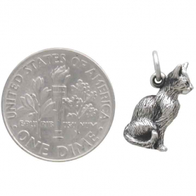 Sterling Silver 3D Cat Pendant 16x6mm