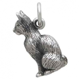 Sterling Silver 3D Cat Pendant 16x6mm