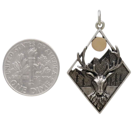 Sterling Silver Elk in Diamond Frame with Bronze Sun with Dime