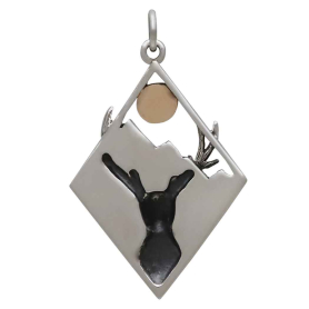 Sterling Silver Elk in Diamond Frame with Bronze Sun Back View