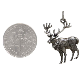 Sterling Silver Dimensional Elk Charm with Dime