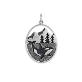 Sterling Silver Layered Orca Pendant 28x18mm