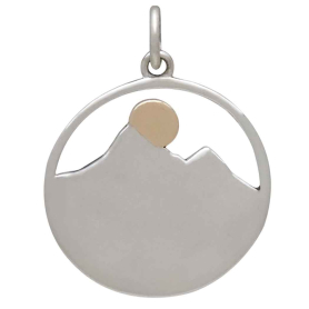 Mixed Metal Mountain Trees and Waves Layered Pendant Back View