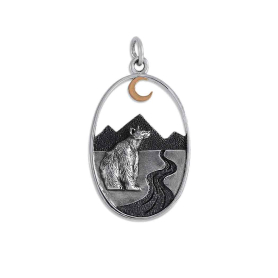 Silver Bear with Mountains and Bronze Moon Charm 32x18mm