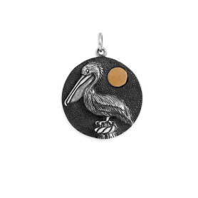 Sterling Silver Pelican Charm with Bronze Sun 26x20mm