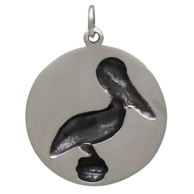 Sterling Silver Pelican Charm with Bronze Sun Back View