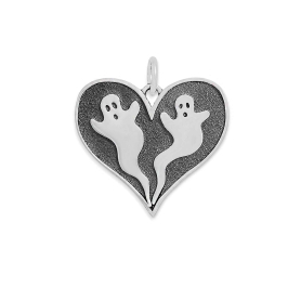 Sterling Silver Two Ghosts in a Heart Pendant 20x20mm