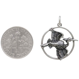 Sterling Silver Flying Heron Charm with Dime