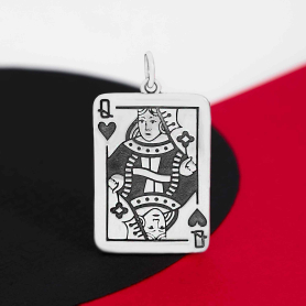 Sterling Silver Queen Playing Card Pendant 29x16mm