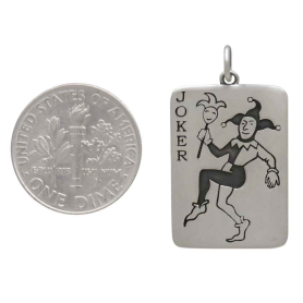 Sterling Silver Joker Playing Card Pendant with Dime