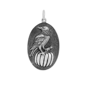 Sterling Silver Raven and Pumpkin Charm 28x15mm