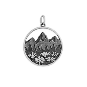 Sterling Silver Mountain and Meadow Flowers Pendant 25x20mm