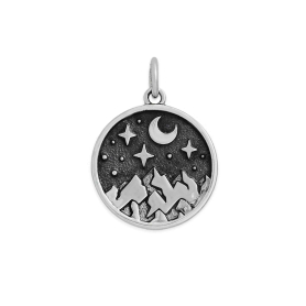 Sterling Silver Celestial Mountain Range Charm 21x15mm