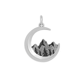 Sterling Silver Crescent Moon Mountain Range Charm 23x18mm