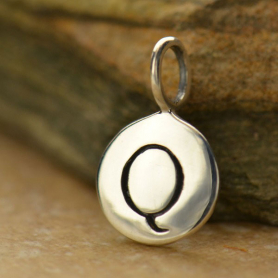 Sterling Silver Initial Charms - Letter Q 13x8mm