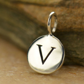 Sterling Silver Initial Charms - Letter V 13x8mm