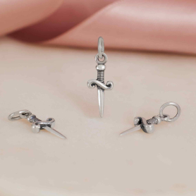 Sterling Silver Dagger Charm w Twisted Handle 19x7mm