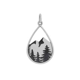 Sterling Silver Mountain and Trees Teardrop Charm 27x15mm