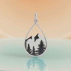 Sterling Silver Mountain and Trees Teardrop Charm