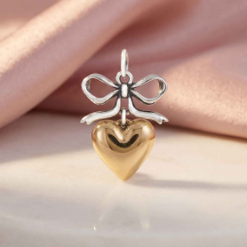 Silver Bow with Bronze Heart Charm
