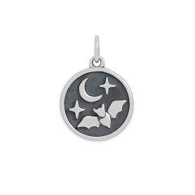 Sterling Silver Flying Bat Charm with Moon and Star 19x13mm
