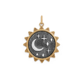 Mixed Metal Sun Pendant with Stars and Moon 26x20mm