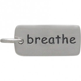 Sterling Silver Word Charm - Breathe 18x7mm