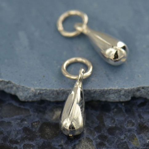 Sterling Silver Teardrop Dangle Charm - Medium 14x4mm