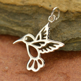 Sterling Silver Hummingbird Charm - Animal Charm 23x19mm