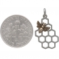Sterling Silver Honeycomb Charm with Bronze Bee 23x11mm