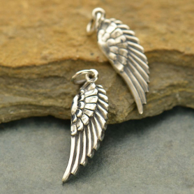 Sterling Silver Angel Wing Charm Right Side 28x9mm