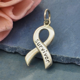 Sterling Silver Cancer Awareness Ribbon - Survivor 20x10mm