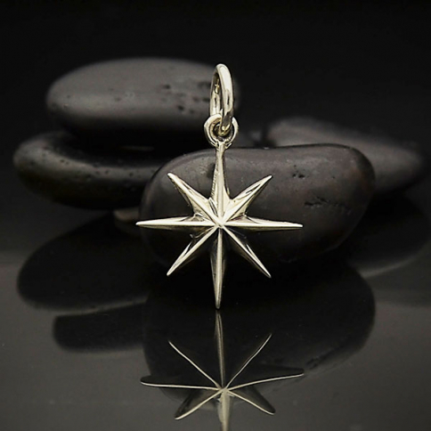 Sterling Silver Ridged Star Burst Charm with 8 Point