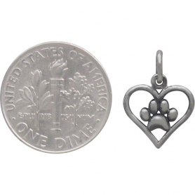 Sterling Silver Openwork Heart Charm with Paw Print
