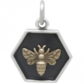 Sterling Silver Hexagon Charm with Bronze Bee