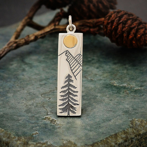 Sterling Silver Pine Tree Charm with Bronze Sun