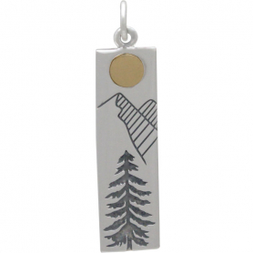 Sterling Silver Pine Tree Charm with Bronze Sun